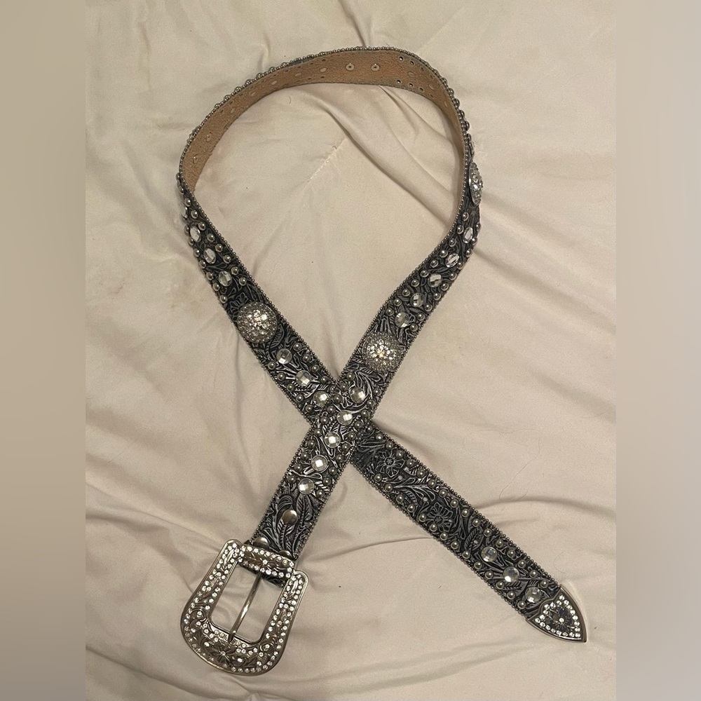 Ladies Black Rhinestone Western Belt
